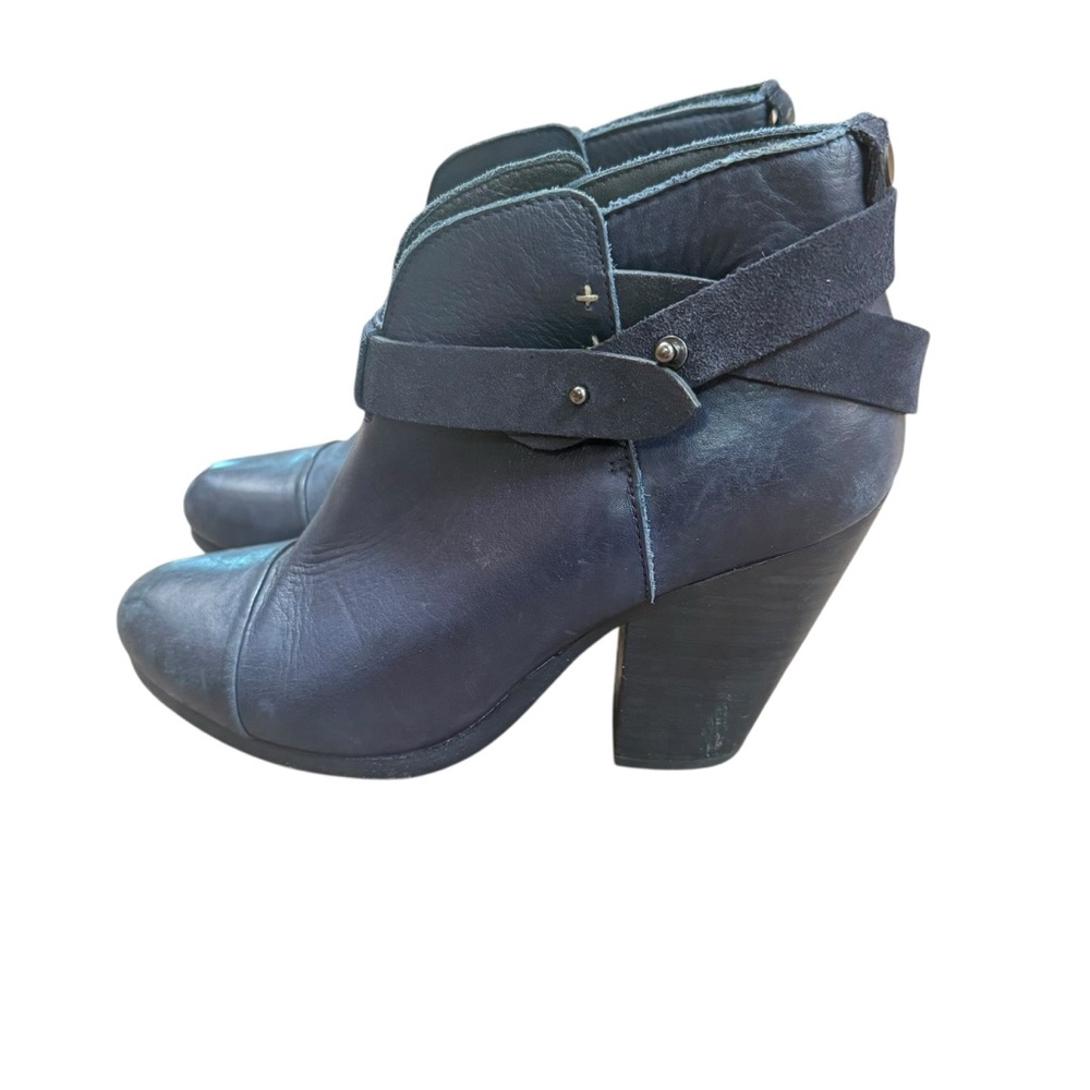 Rag & Bone Harrow Booties Navy Leather Size EU 37 US 7 Boots Heels Blue